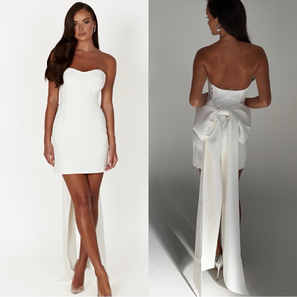 Meshki Meredith Strapless Bow Mini Dress - White - Size Large